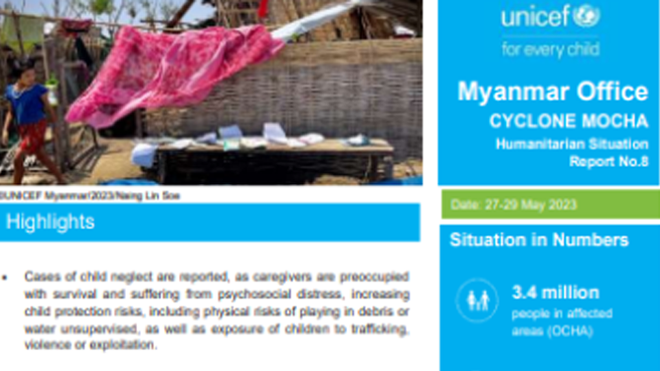 UNICEF Myanmar Humanitarian      Situation Report No. 8 (Cyclone MOCHA): 27-29 May 2023